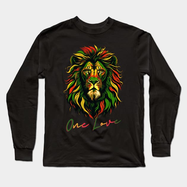 One Love Reggae Rasta Lion Long Sleeve T-Shirt by Trip Tank